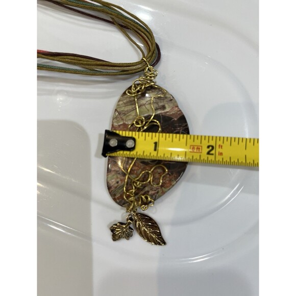 Natural Rhyolite Stone Pendant On Hemp Necklace Cords Boho Gypsy Art To Wear - Picture 6 of 7